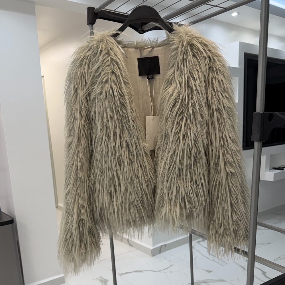 Zara faux fur coat, light grey - Picture 14 of 14